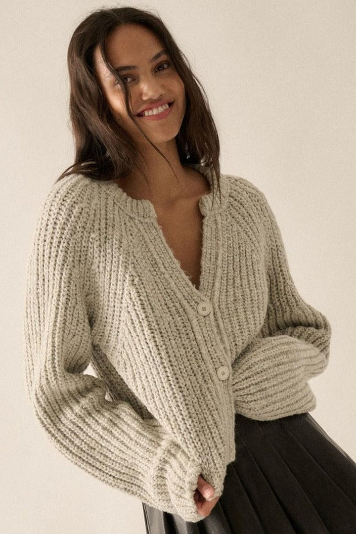 Promesa USA - Confetti Button-Front Cardigan Sweater in Heather Cloud