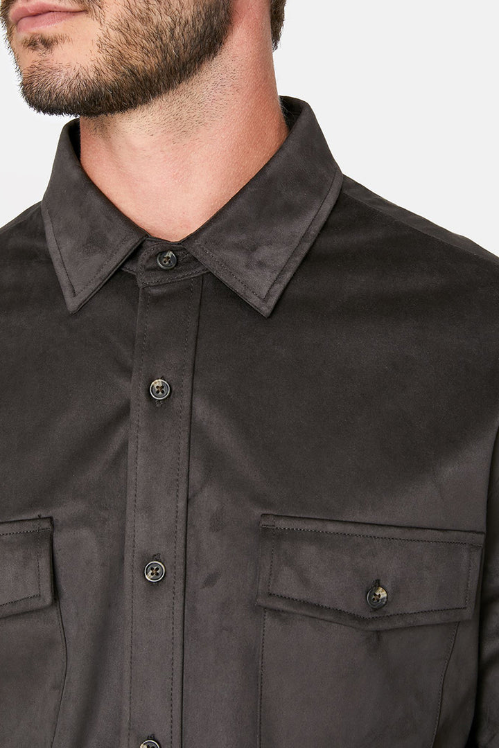 7DIAMONDS - Suede Over Shirt in Dark Grey