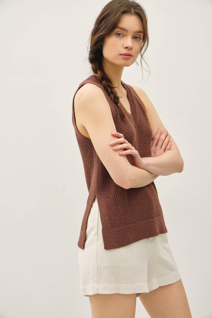 Be Cool -  Varsity Style Vneck Tank in Coco