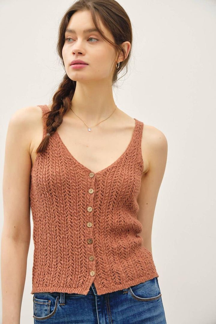 Be Cool - Crochet Knit Tank Top in Terracotta