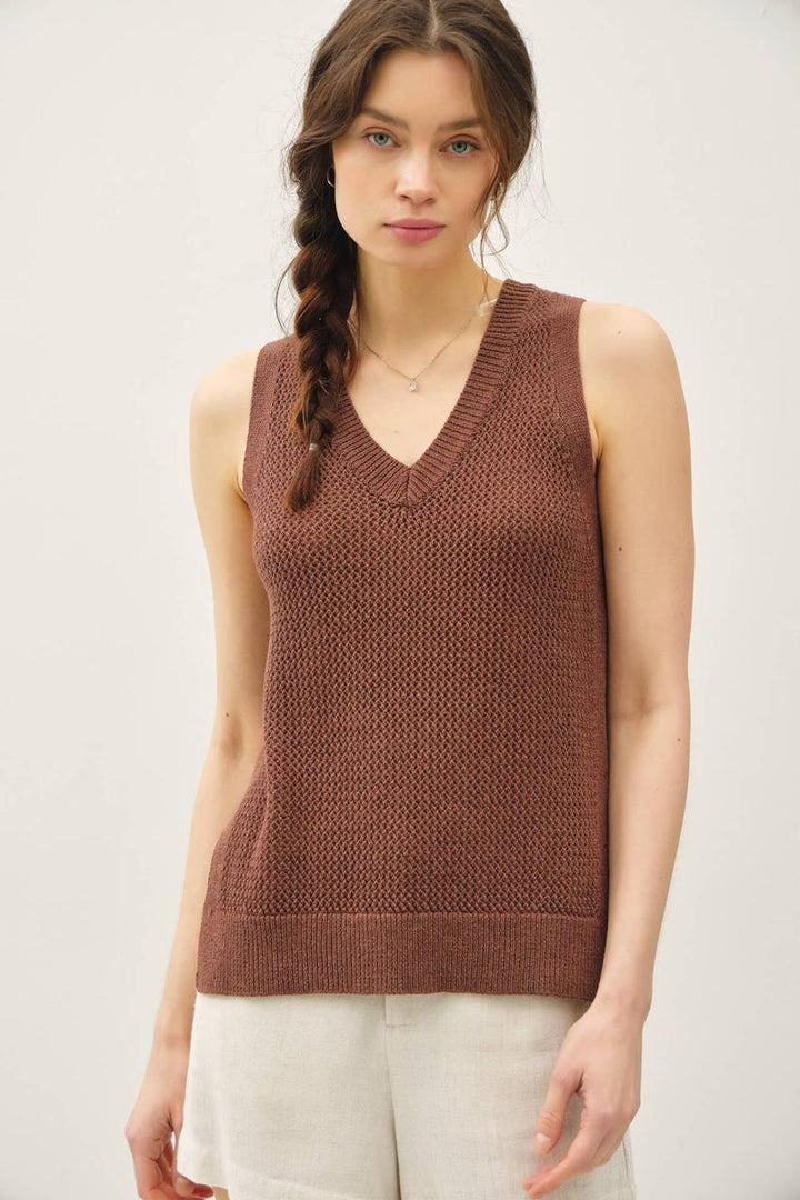 Be Cool -  Varsity Style Vneck Tank in Coco