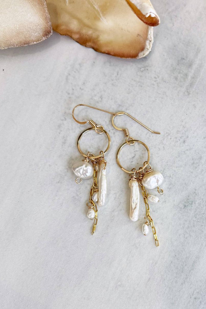Quinn Sharp - Small Hoop Pearl Cluster in Gold Filled