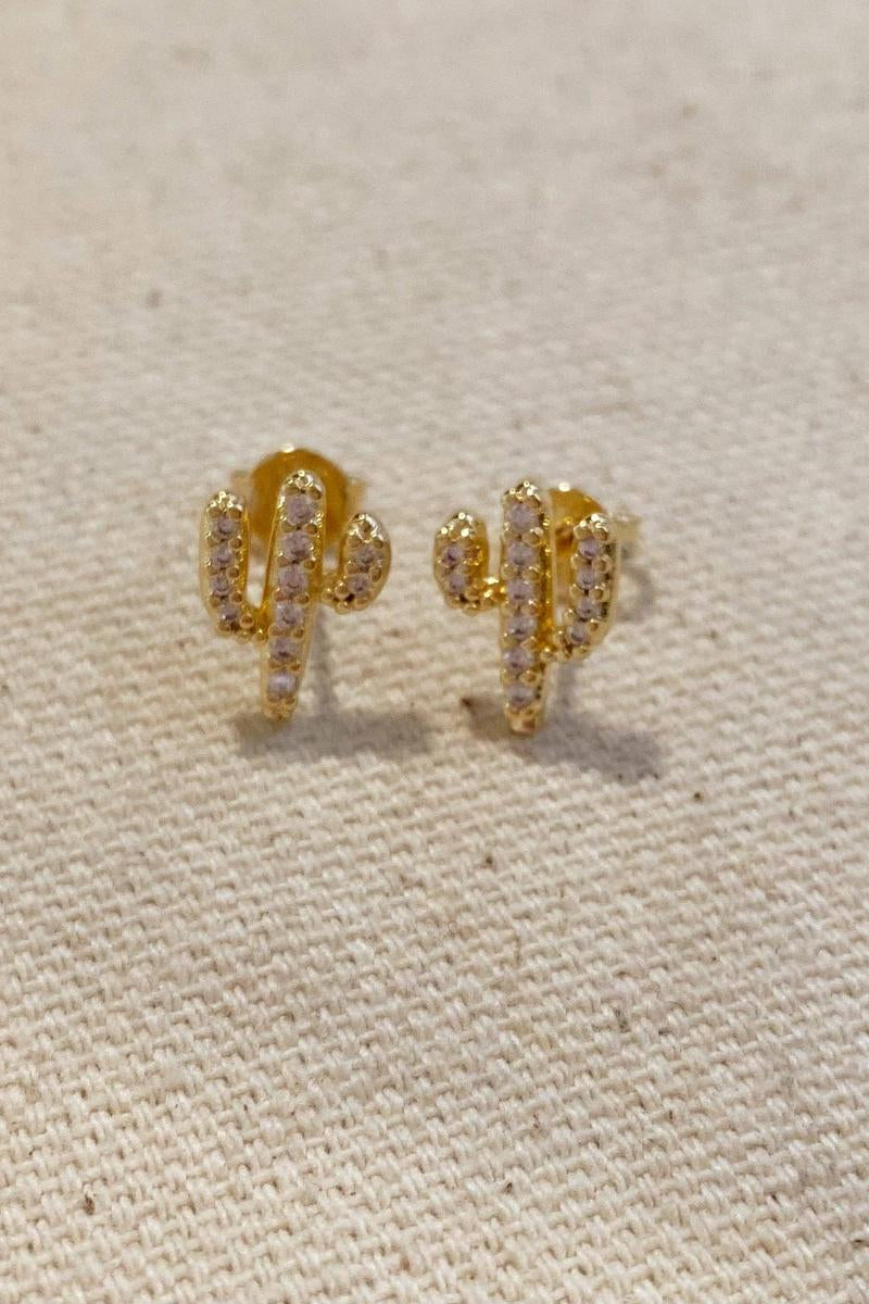 GoldFi - 18k Gold Filled Cactus Stud Earrings With Micro Cubic Zirconia Stones