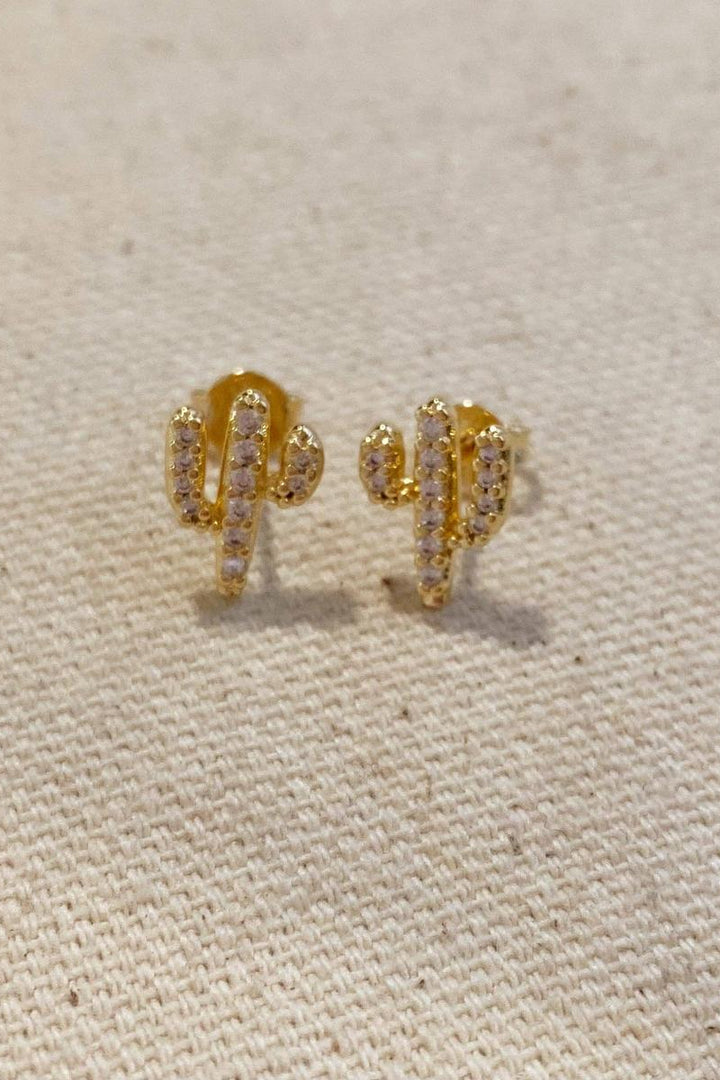 GoldFi - 18k Gold Filled Cactus Stud Earrings With Micro Cubic Zirconia Stones