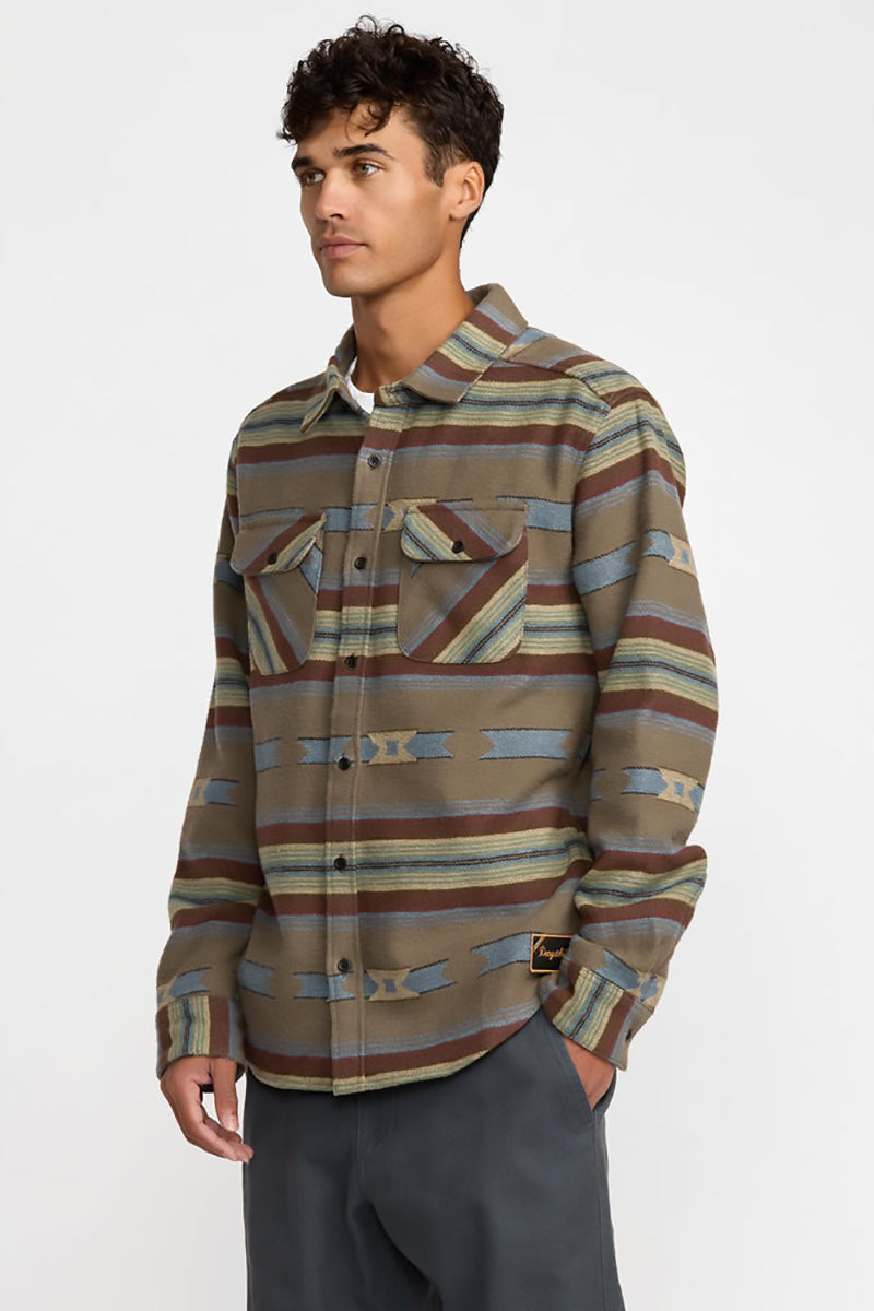 RVCA - Dayshift Blanket Flannel Long Sleeve Shirt in Mushroom