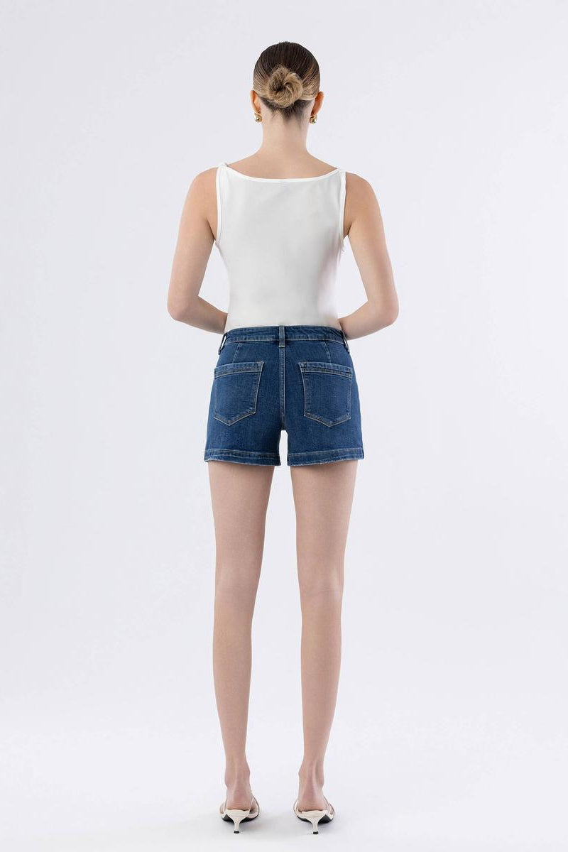 VERVET by Flying Monkey - High Rise Trouser Hem Utility Shorts in Sugar