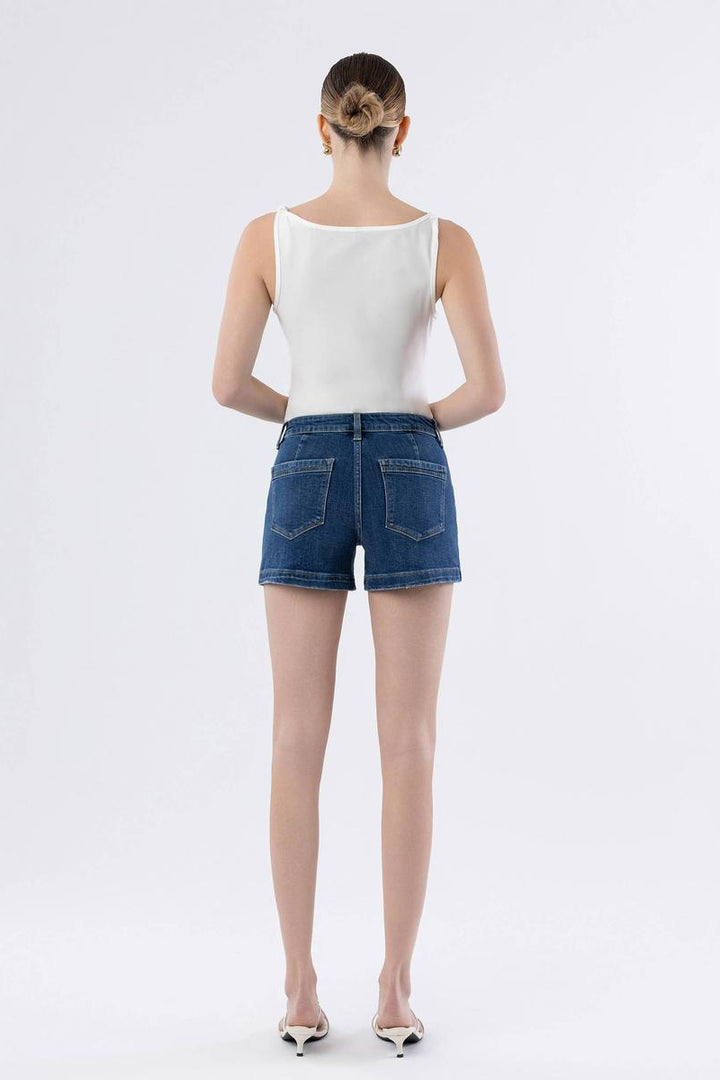 VERVET by Flying Monkey - High Rise Trouser Hem Utility Shorts in Sugar