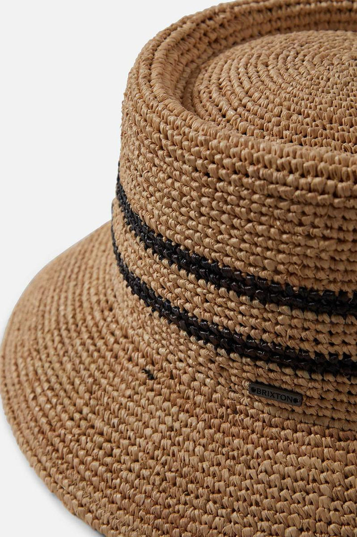 Brixton - Ellee Straw Bucket Hat in Tan/Black