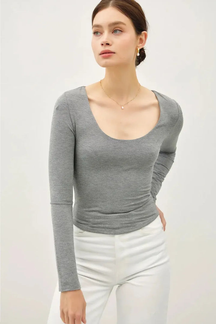 Be Cool - Basic Long Sleeve Top in Heather Charcoal