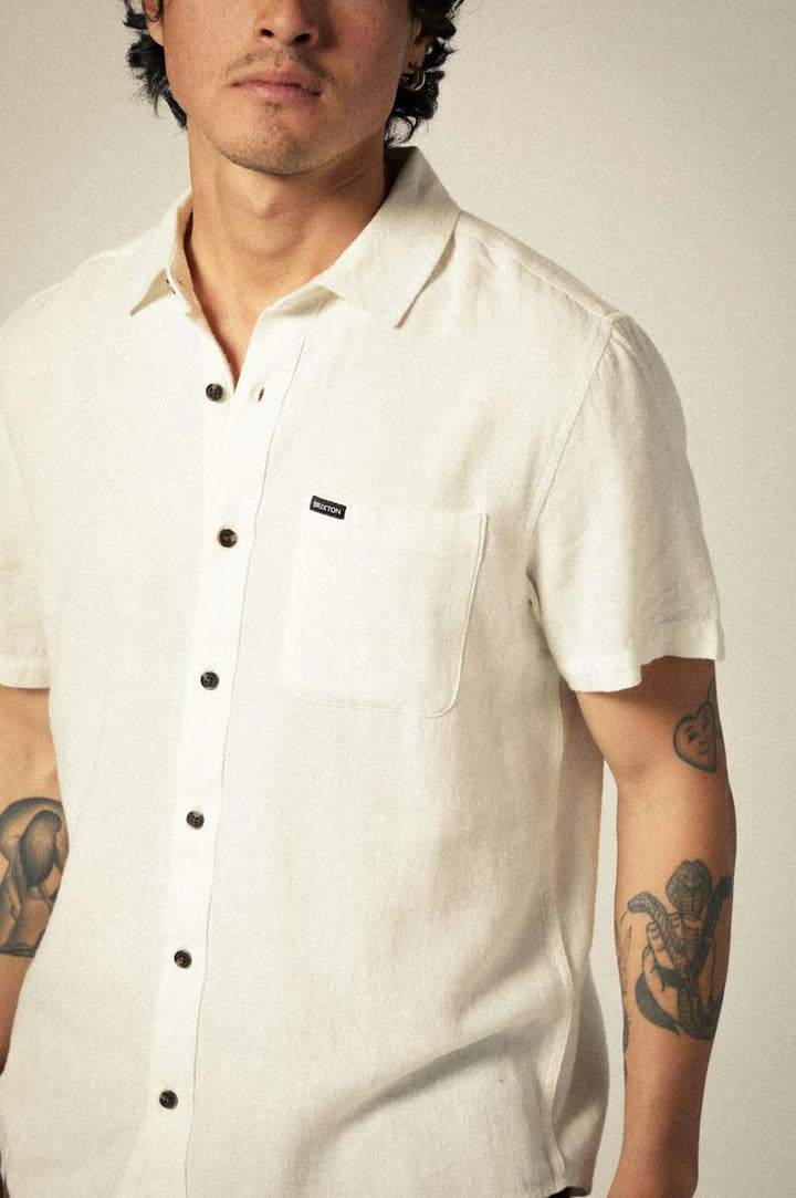 Brixton - Charter Oxford Short Sleeve Shirt in Off White