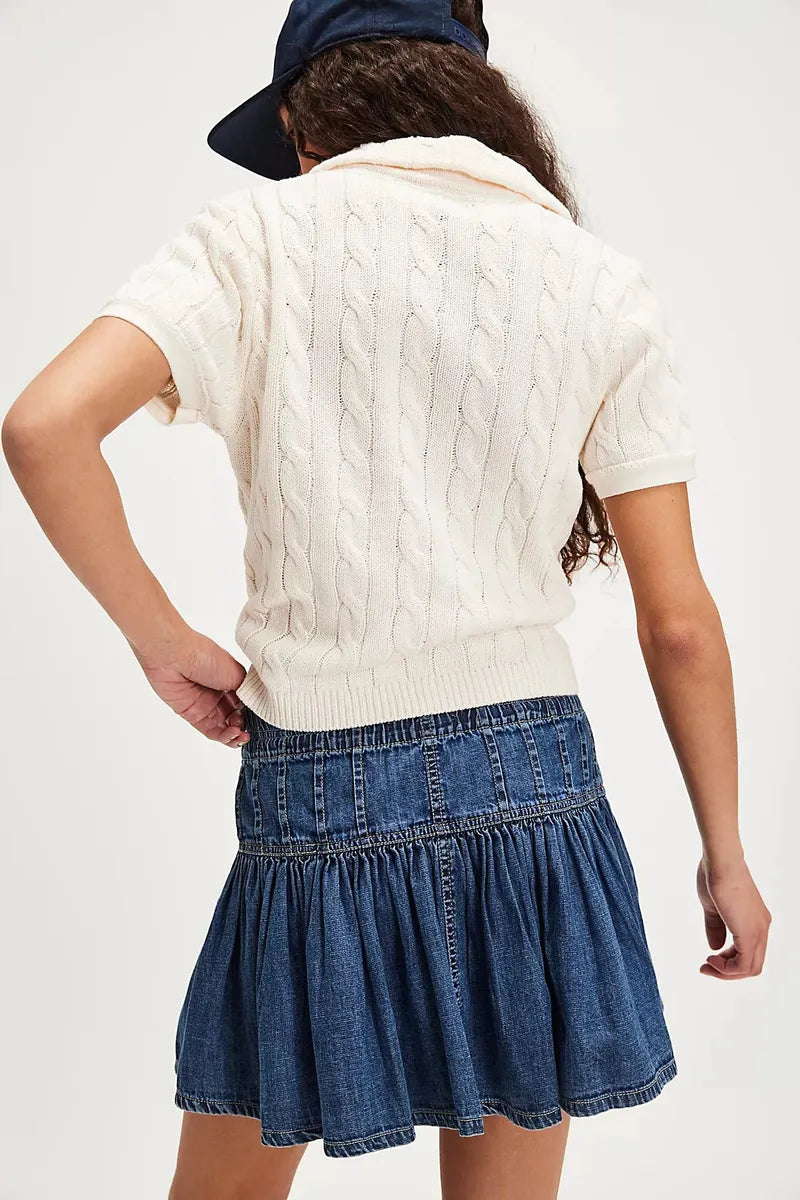 Free People - We The Free Roselle Denim Mini Skirt in High Tide