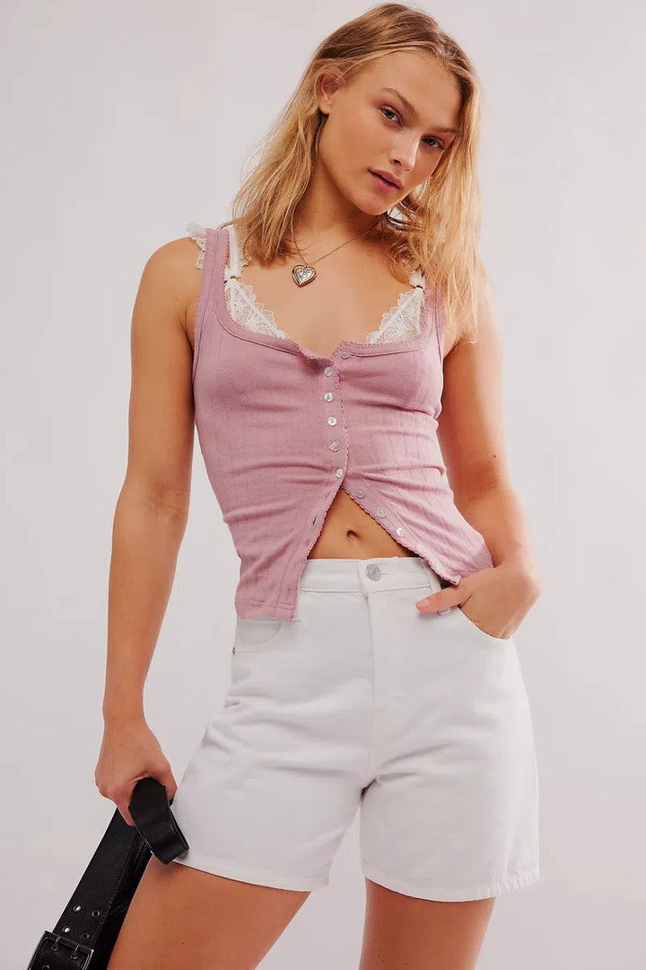 Free People - End Game Pointelle Tank in Mauve Zephyr