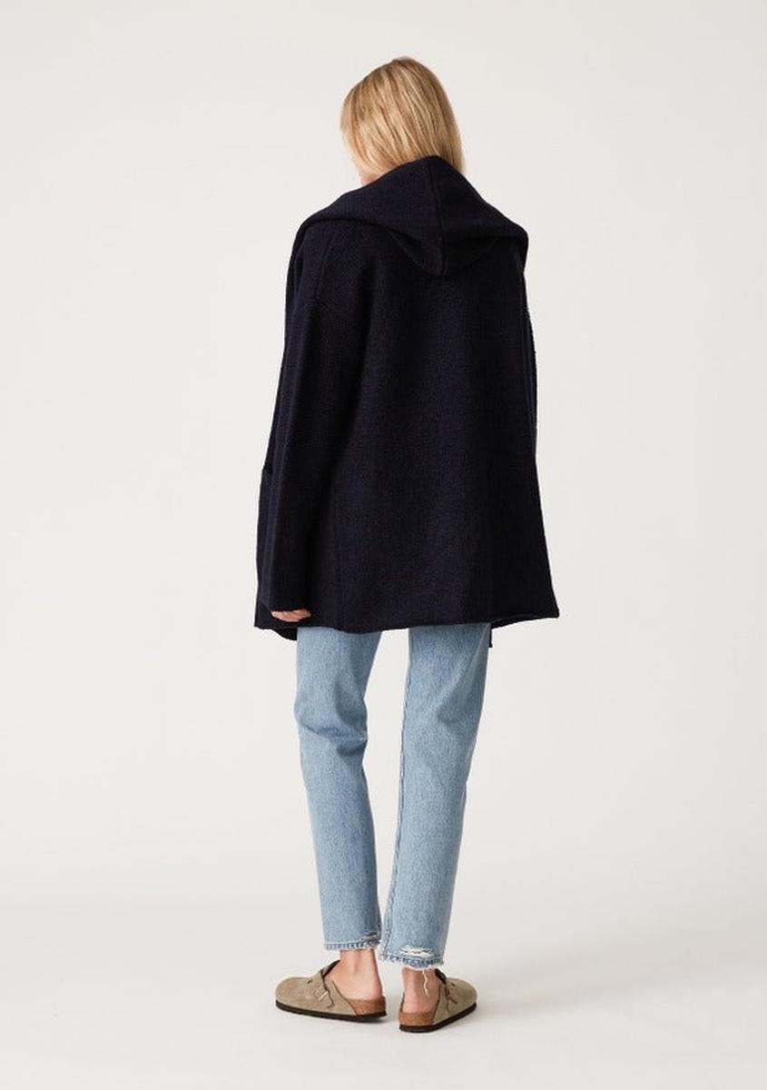 Lovestitch - Mid-Length Oversized Long Sleeve Hooded Coatigan in Navy