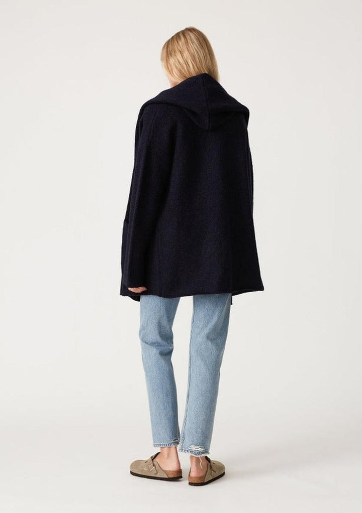 Lovestitch - Mid-Length Oversized Long Sleeve Hooded Coatigan in Navy