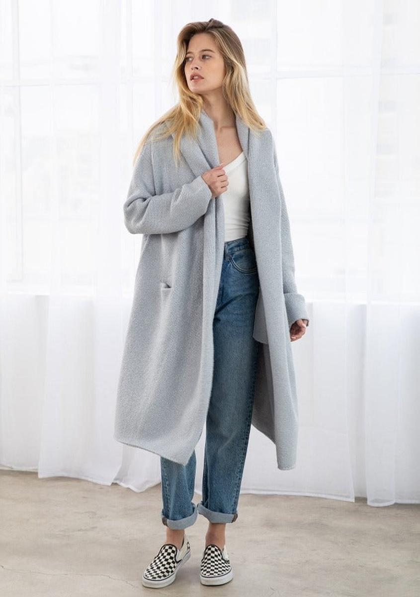 Lovestitch - Cozy Oversized Two Pocket Coatigan in Platinum