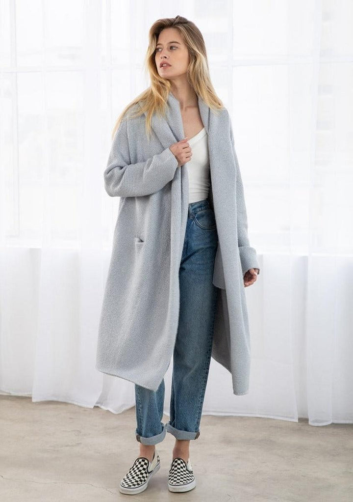 Lovestitch - Cozy Oversized Two Pocket Coatigan in Platinum