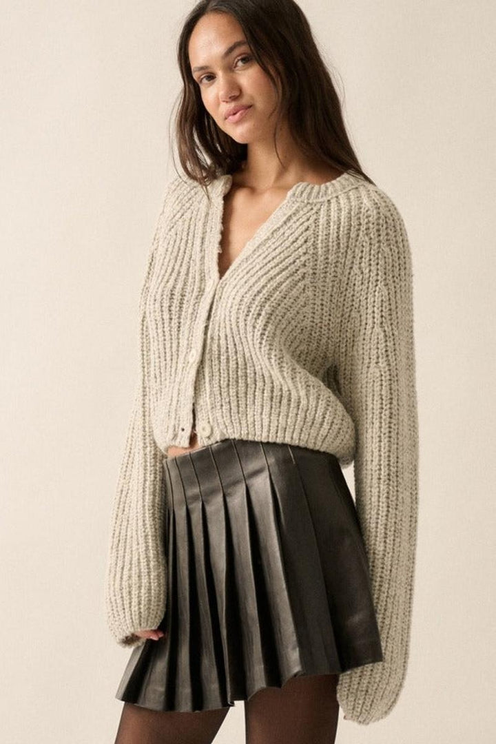 Promesa USA - Confetti Button-Front Cardigan Sweater in Heather Cloud