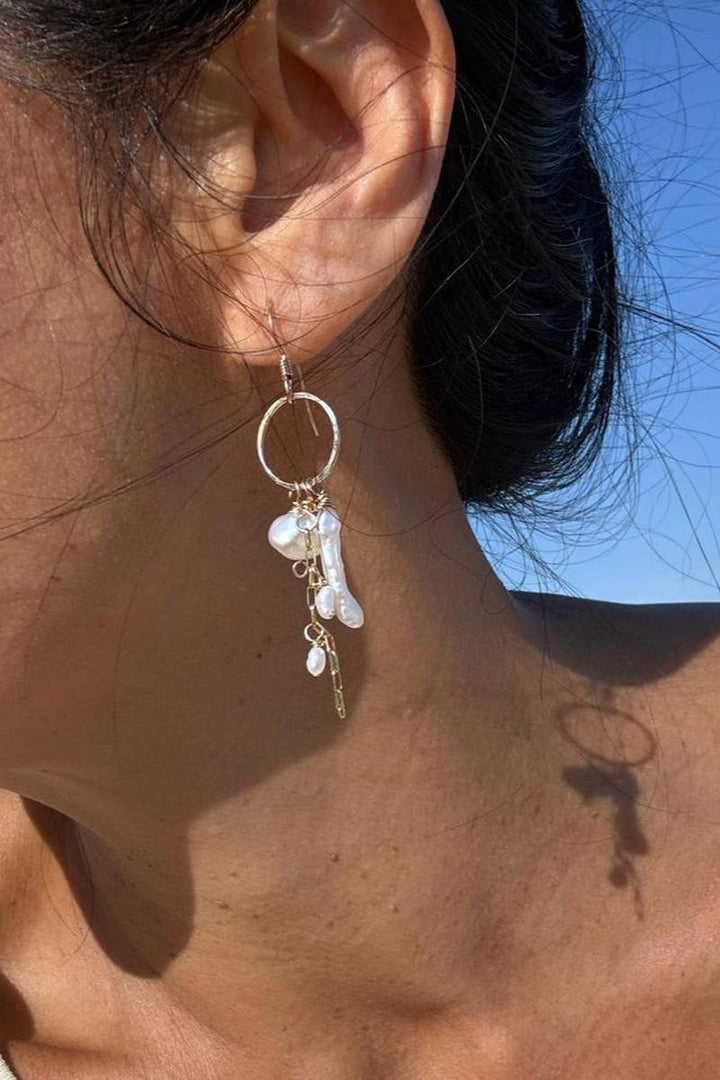 Quinn Sharp - Small Hoop Pearl Cluster in Gold Filled