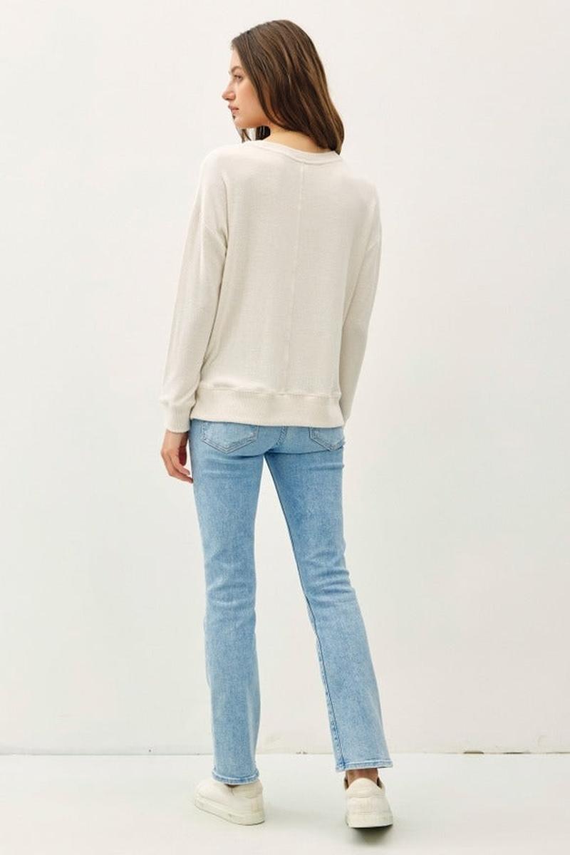 Be Cool - Round Neck Hacci Brushed Pullover Knit Top in Oatmeal
