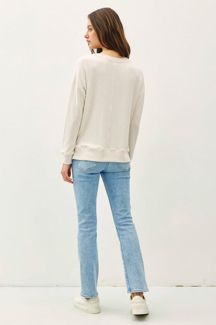 Be Cool - Round Neck Hacci Brushed Pullover Knit Top in Oatmeal