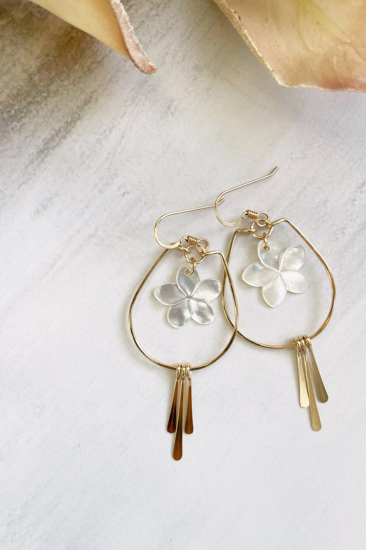 Quinn Sharp - Mother of Pearl Plumeria Flower Hoops | 14kt Gold Filled