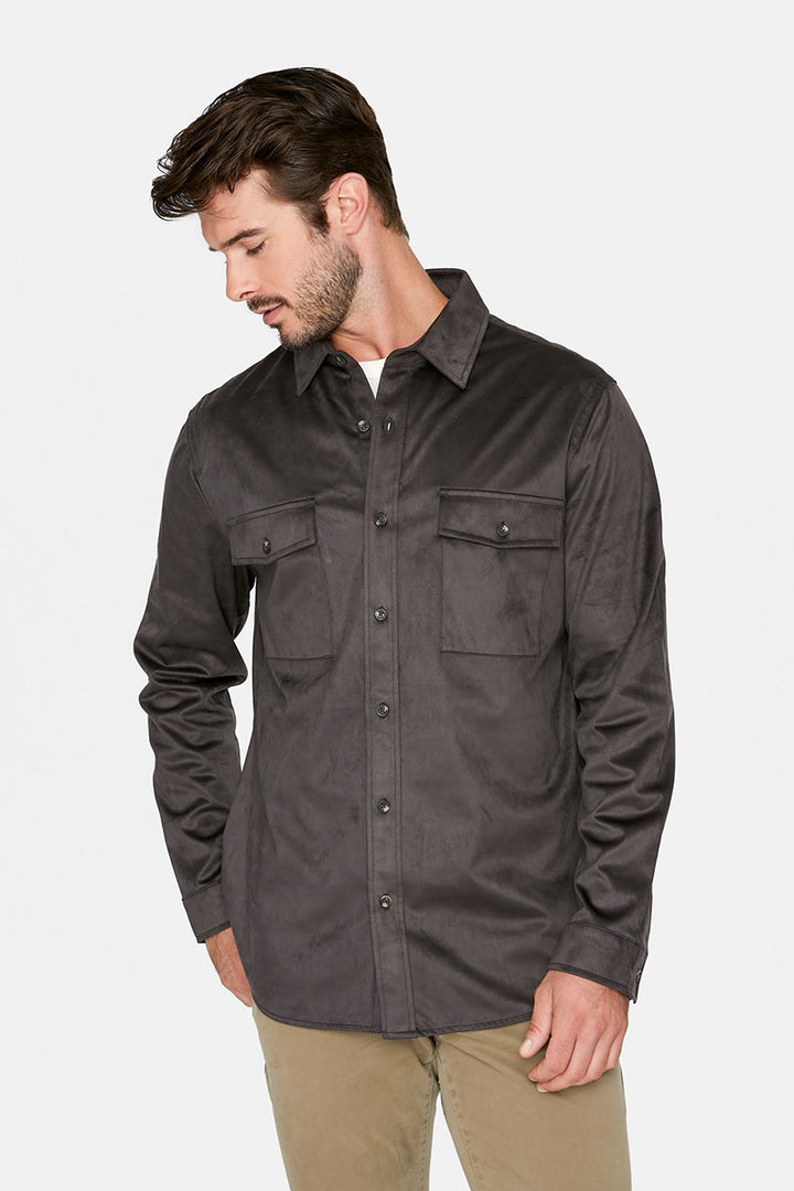 7DIAMONDS - Suede Over Shirt in Dark Grey