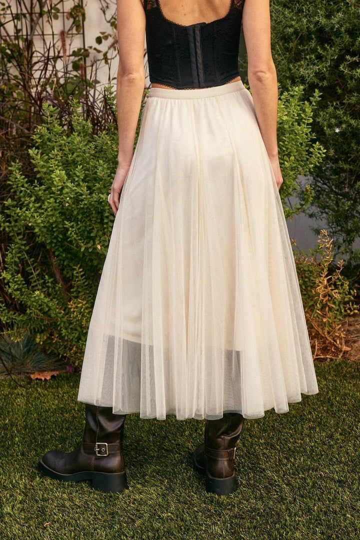 Dress forum - Be Free Mesh Paneled Midi Skirt in Cream