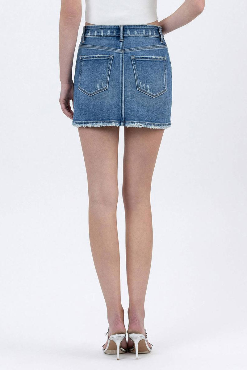 VERVET by Flying Monkey - Mid Rise Denim Mini Skirt in Macadamia