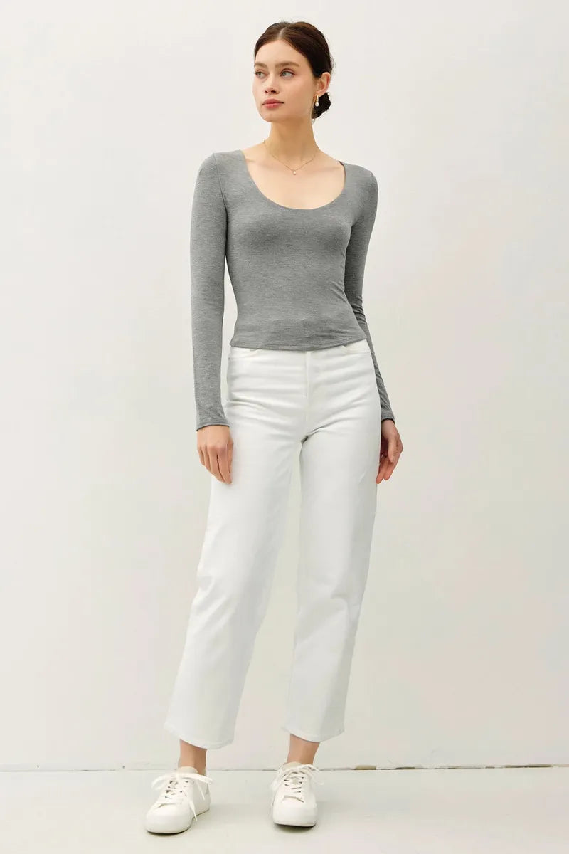 Be Cool - Basic Long Sleeve Top in Heather Charcoal