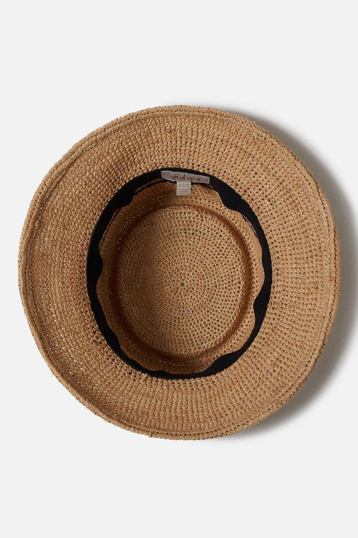 Brixton - Ellee Straw Bucket Hat in Tan/Black