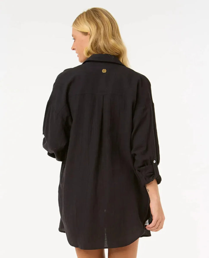 Rip Curl - Premium Linen Long Sleeve Button Through Shirt in Black