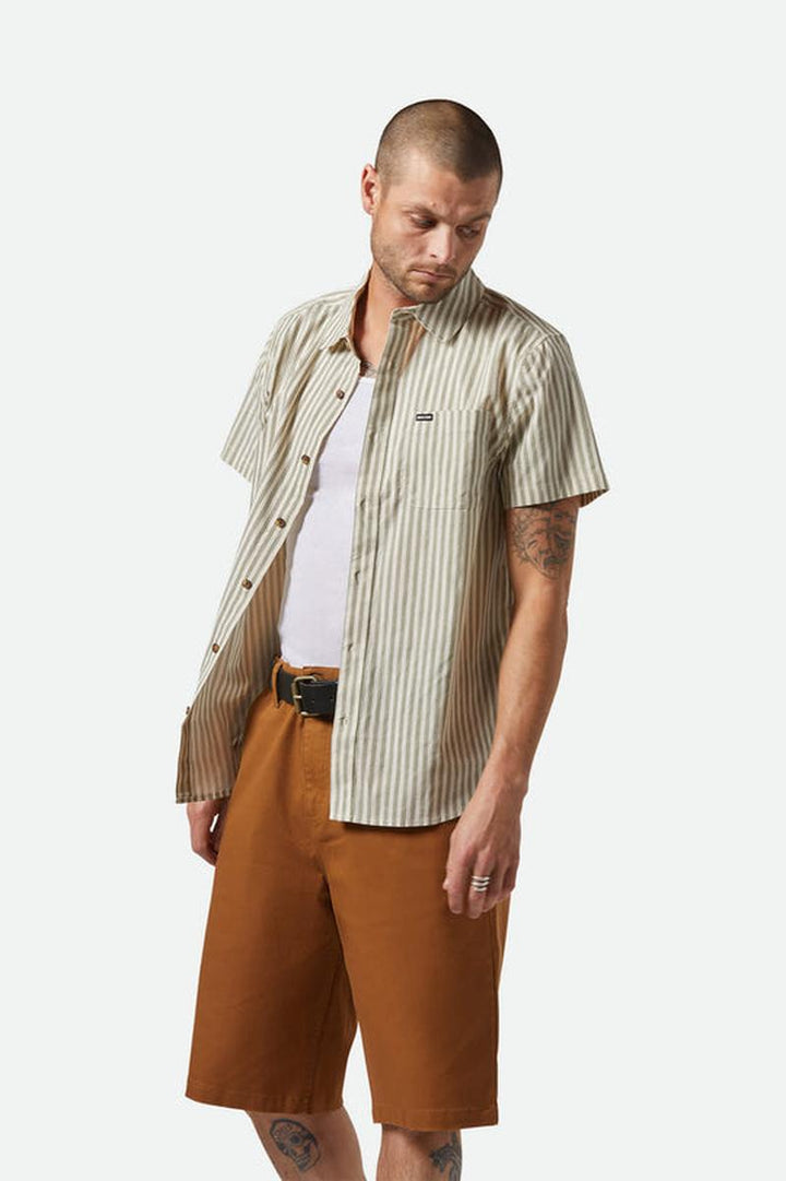 Brixton - Charter Print S/S Shirt in Whitecap/ Ivy Green Stripe