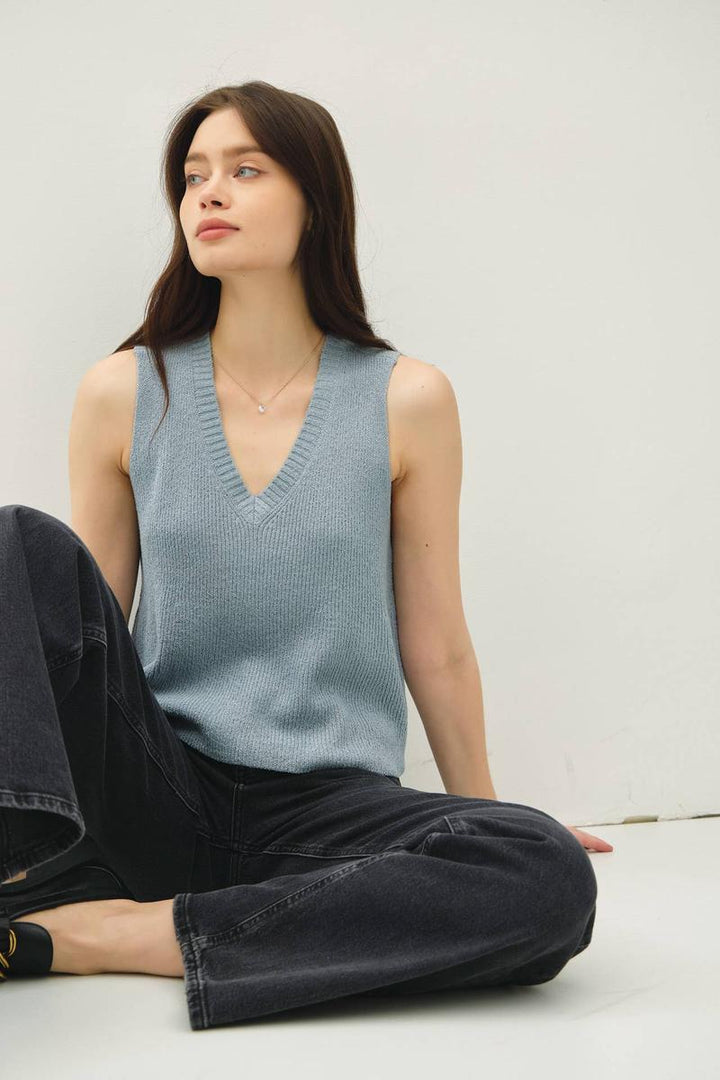Be Cool - Clean Edge Knit Tank w/ Boxy Cropped Cut in Denim