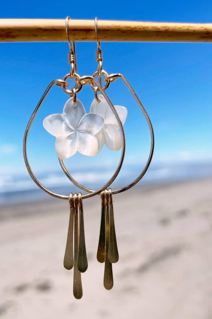 Quinn Sharp - Mother of Pearl Plumeria Flower Hoops | 14kt Gold Filled