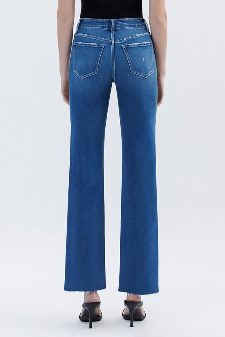 VERVET by Flying Monkey - High Rise Clean Cut Raw Hem Straight Jeans in Raptureously