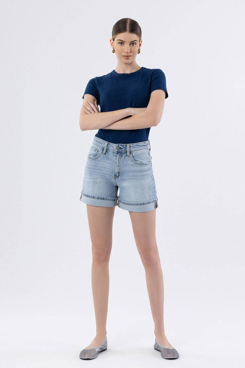 VERVET by Flying Monkey - High Rise Cuffed Denim Shorts in Dulcify
