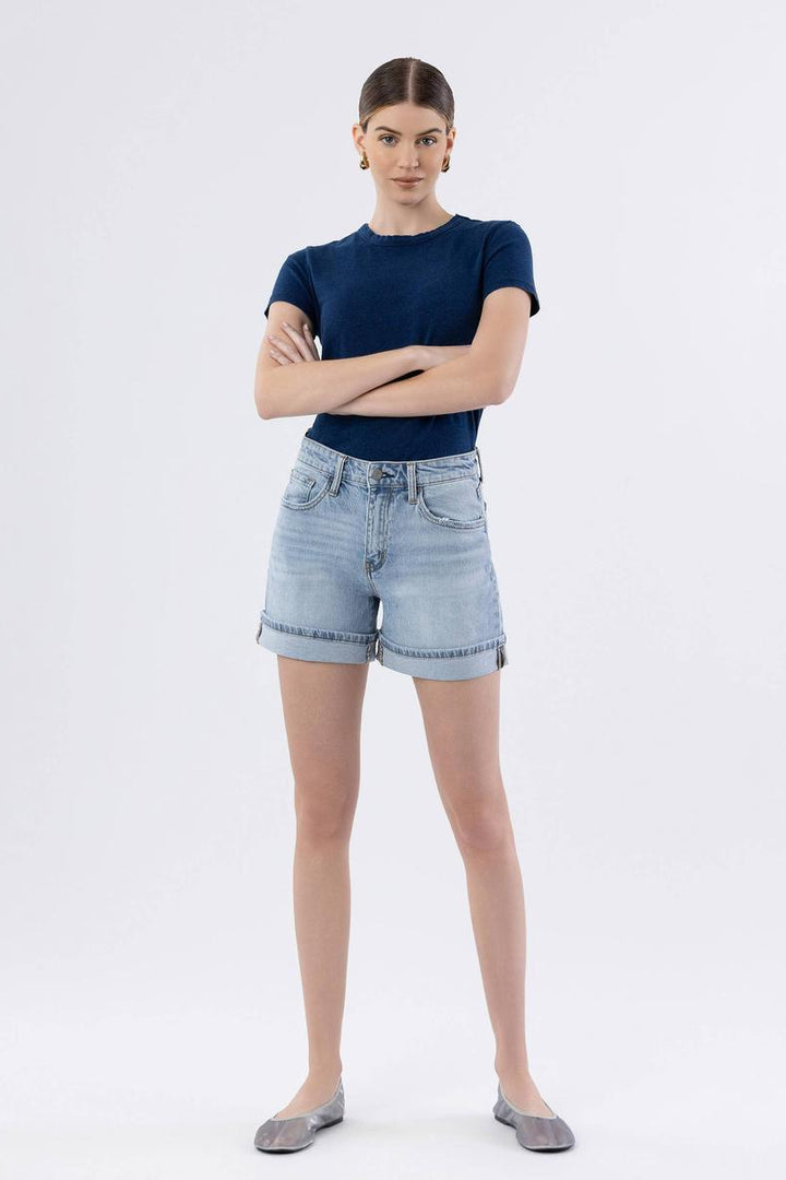 VERVET by Flying Monkey - High Rise Cuffed Denim Shorts in Dulcify
