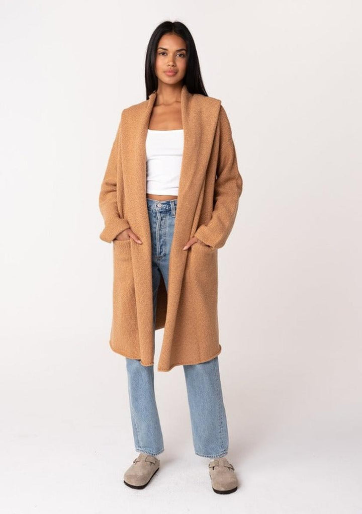 Lovestitch -  Cozy Oversized Two Pocket Hooded Cardigan in Camel