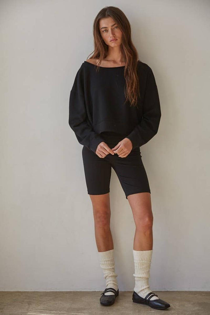 By Together - Knit Cotton Polyester Garment Washed Pullover in Black