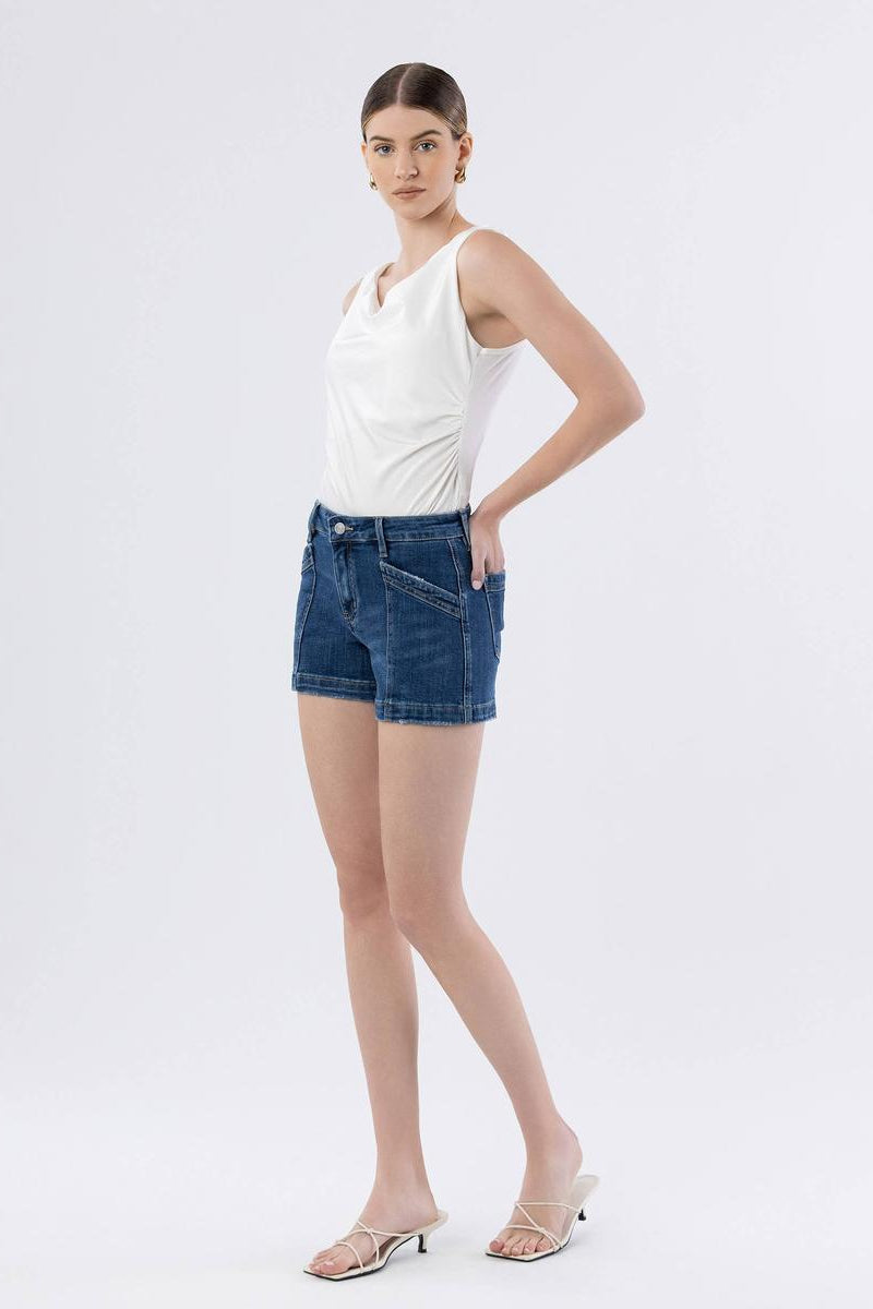 VERVET by Flying Monkey - High Rise Trouser Hem Utility Shorts in Sugar