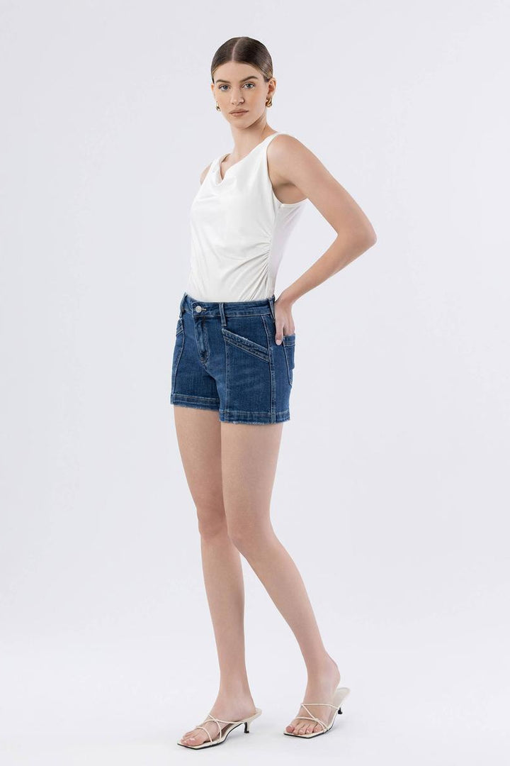VERVET by Flying Monkey - High Rise Trouser Hem Utility Shorts in Sugar