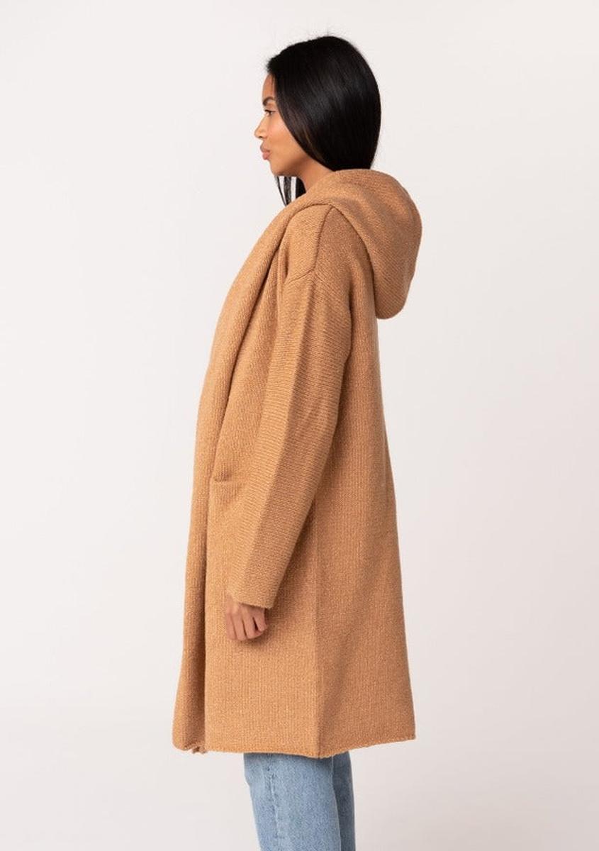 Lovestitch -  Cozy Oversized Two Pocket Hooded Cardigan in Camel