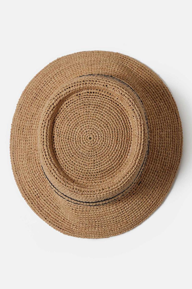Brixton - Ellee Straw Bucket Hat in Tan/Black