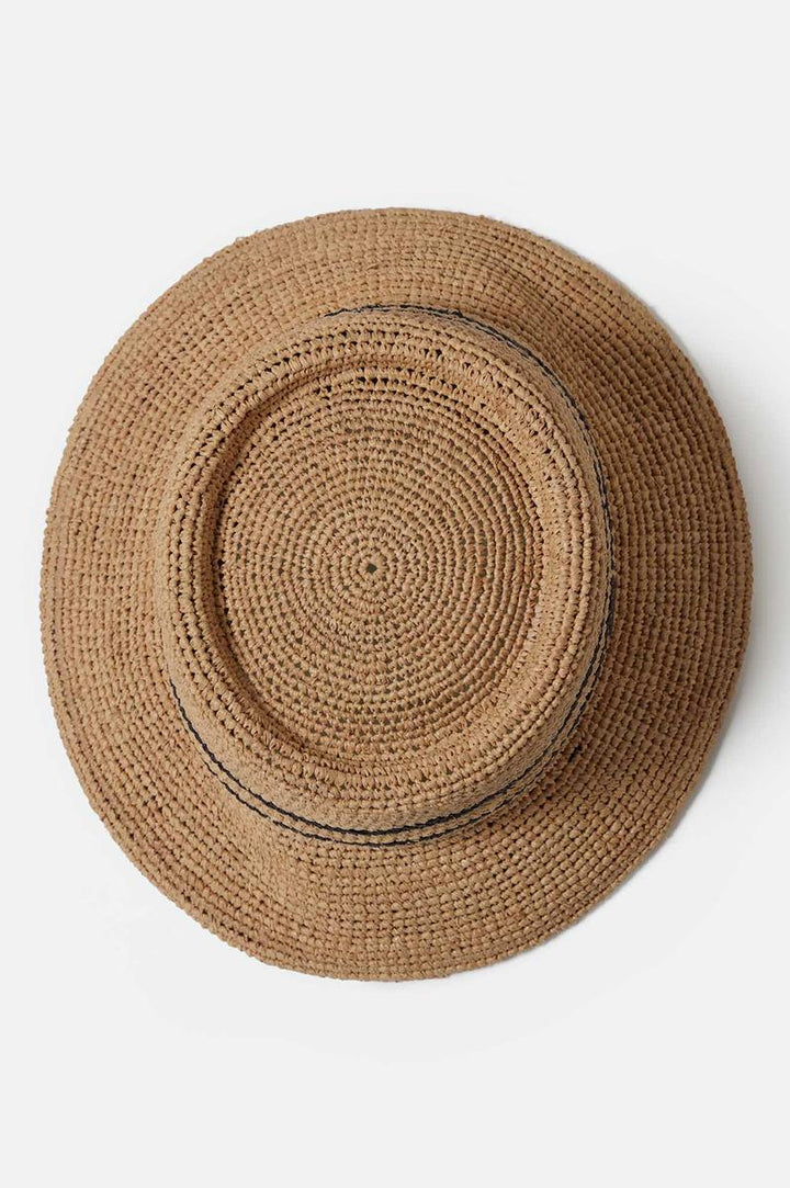 Brixton - Ellee Straw Bucket Hat in Tan/Black