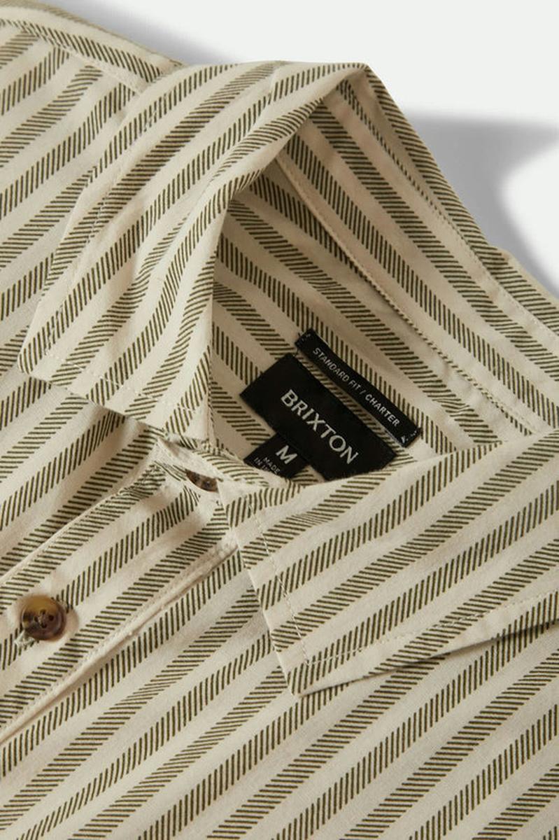 Brixton - Charter Print S/S Shirt in Whitecap/ Ivy Green Stripe
