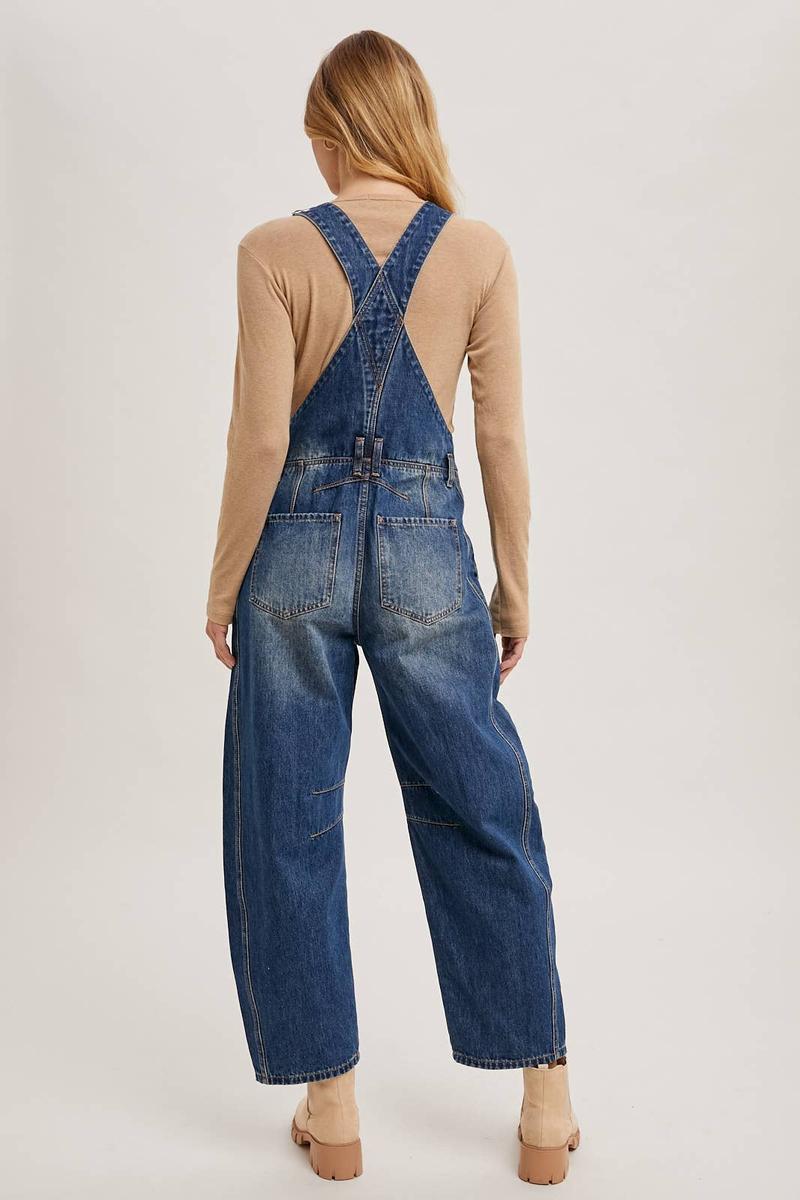 Bluivy - Denim Barrel Overalls in Dark Wash