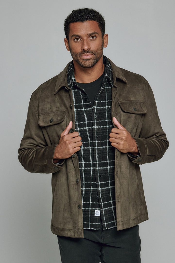 7DIAMONDS - Evolution Vegan Suede Shacket in Olive