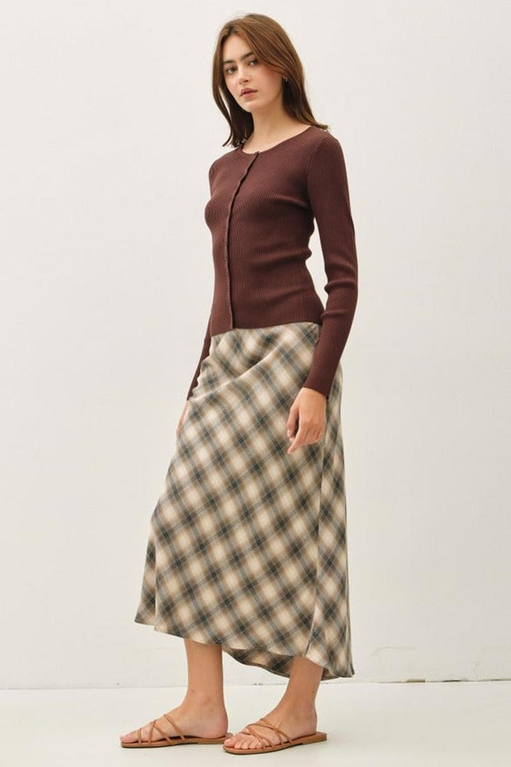 Be Cool - Ribbed Button Up Cardigan in Choco