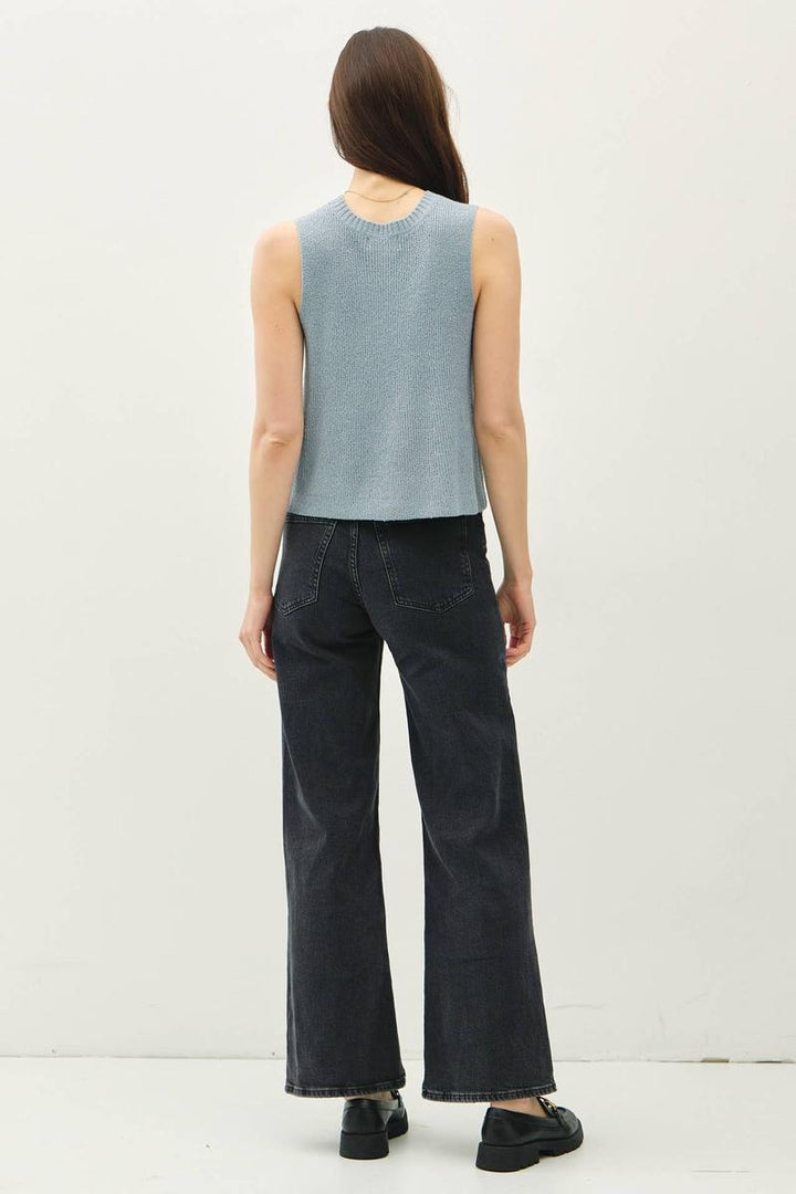 Be Cool - Clean Edge Knit Tank w/ Boxy Cropped Cut in Denim