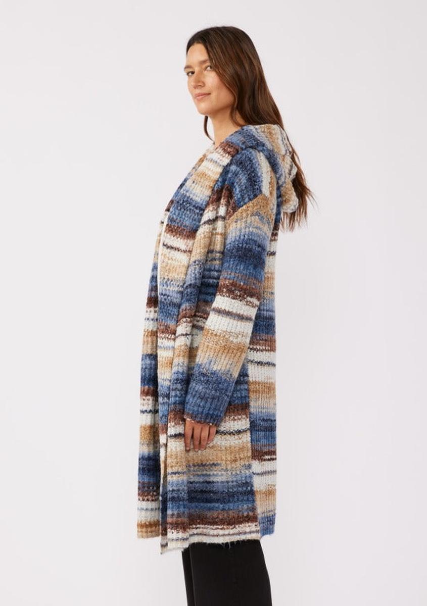 Lovestitch -  Knit Space Dye Long Sleeve Open Front Cardigan in Navy/Taupe